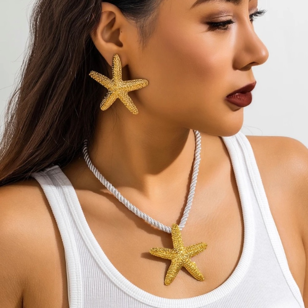 🌟 Big Starfish Star Pendant Choker Rope Necklace - Picture 3 of 4